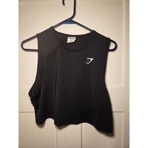 Gymshark Womens Black Cropped Tank Top Mesh Back Athletic Gym Shirt Size Medium